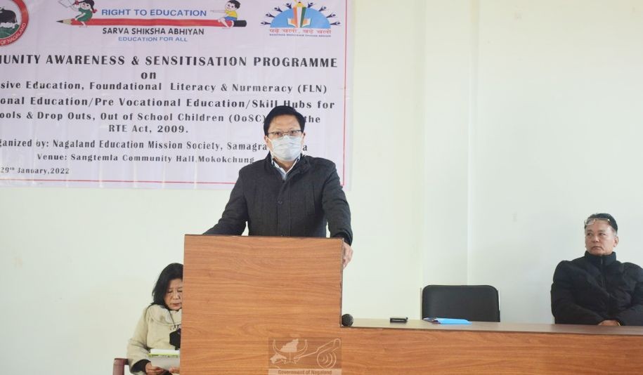 DC Mokokchung, Limawabang Jamir addressing the Community Awareness & Sensitation programme held at Sangtemla Community Hall on January 29. (DIPR Photo)